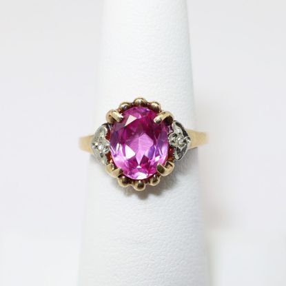 Picture of Art Deco Era 10k Gold, Synthetic Pink Sapphire & Diamond Ring