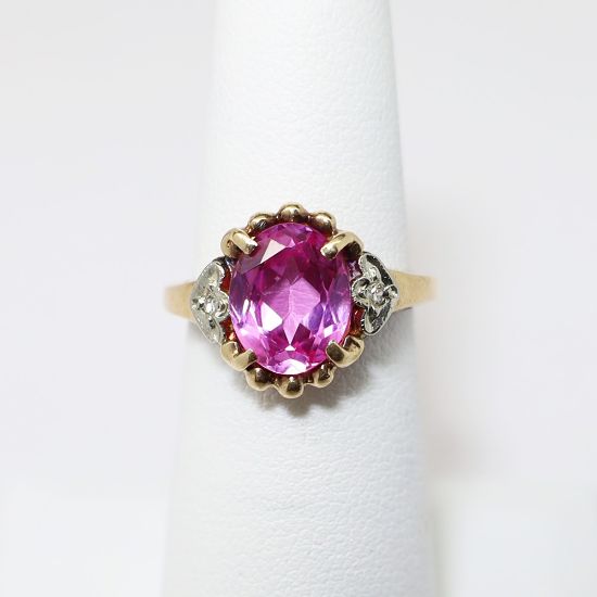 Picture of Art Deco Era 10k Gold, Synthetic Pink Sapphire & Diamond Ring
