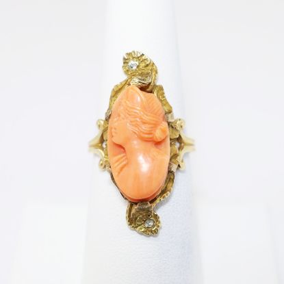 Picture of Antique 14k Gold, Diamond & Carved Coral Cameo Ring
