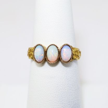 Picture of Antique 14k Gold & White Opal Cabochon Ring with Floral Motif Band