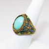 Picture of Antique Chinese Export Gilt Silver, Turquoise & Enamel Adjustable Ring