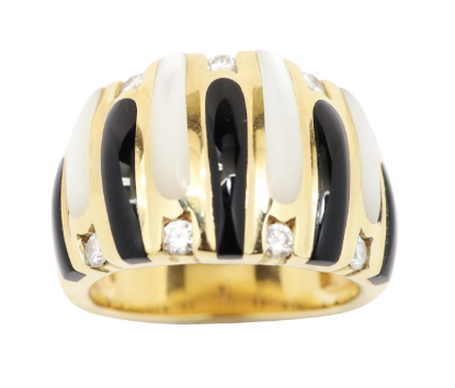 Picture of Diamond, Onyx, and Mother-of-Pearl Ring, 14k Yellow Gold