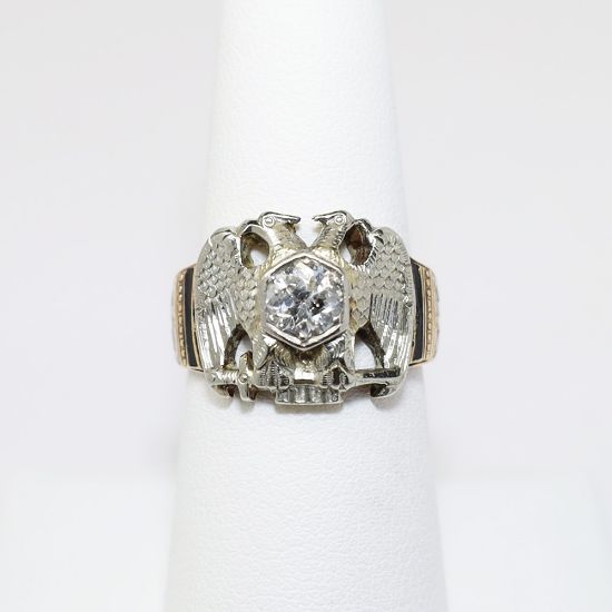 Picture of Vintage 10k Gold, White Gold, Enamel & Diamond 32nd Degree Freemason's Ring 