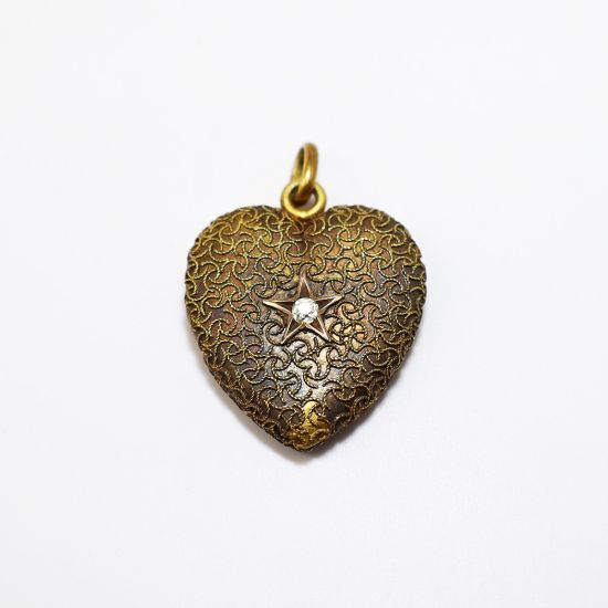 Picture of Antique 14k Gold & Diamond Heart Shaped Locket
