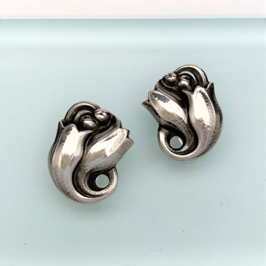 Picture of Vintage Georg Jensen (Denmark) Sterling Silver Tulip Clip-On Earrings, Style 100A