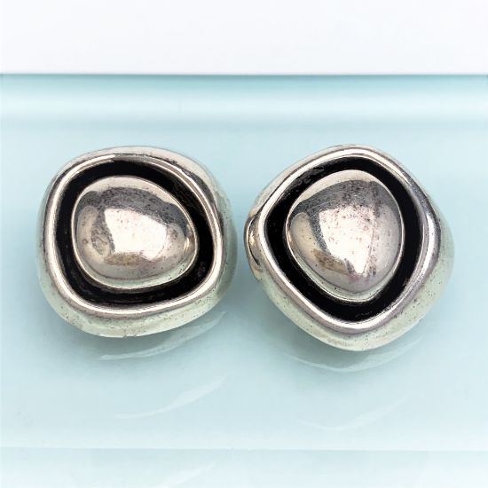 Picture of Mid Century Modernist Taxco Sterling Silver Clip-On Earrings