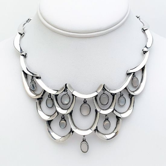 Picture of 1950's Antonio Pineda .970 Silver & Moonstone Cabochon Waterfall Necklace
