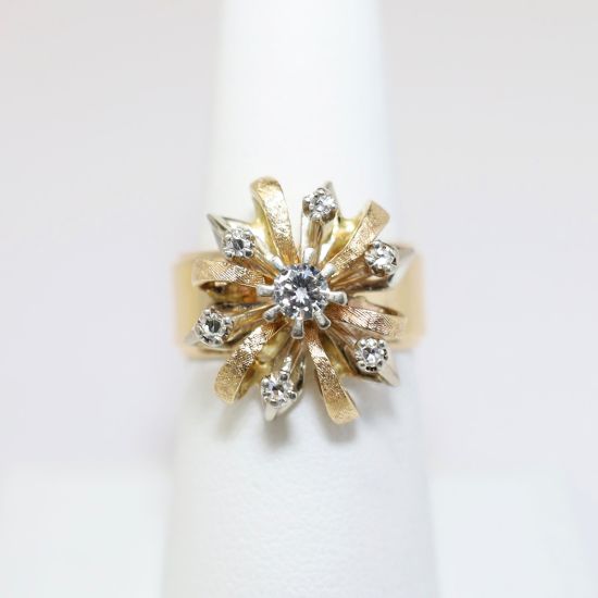 Picture of Vintage Mid Century Diamond Statement Ring in 14k Yellow Gold