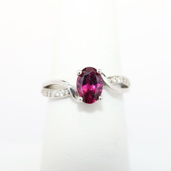 Picture of Oval Garnet Ring with Diamond Accents, 14k White Gold