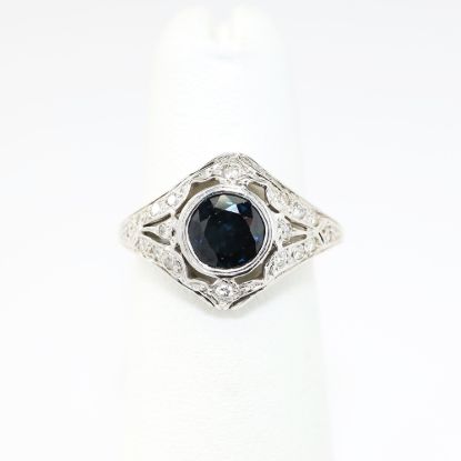 Picture of 1.0ct Vintage Sapphire Ring with 0.25ct Diamond Accents, 14k White Gold
