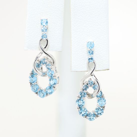 Picture of 2.0ct Blue Topaz Drop Earrings, 14k White Gold