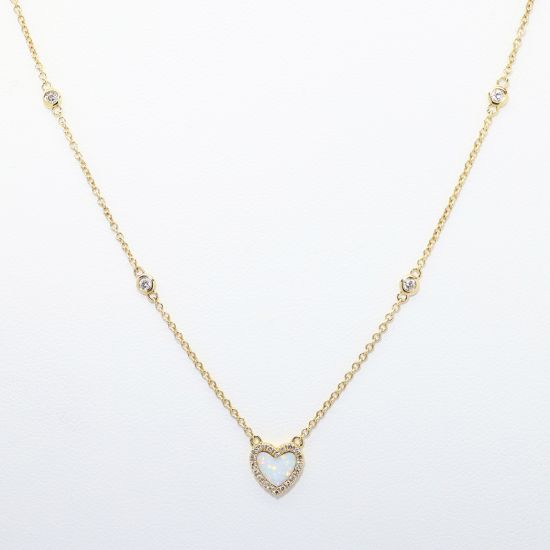 Picture of Opal and Diamond Heart Necklace, 14k Yellow Gold