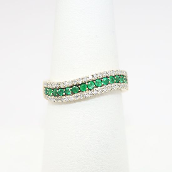 Picture of Emerald and Diamond Band Ring, 14k Yellow Gold