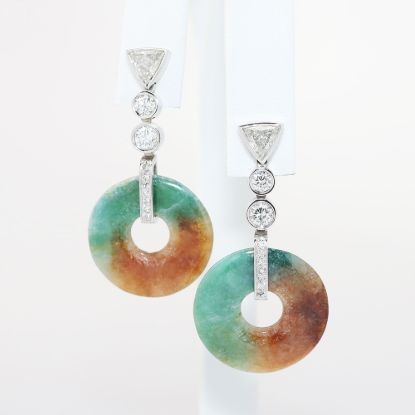 Picture of Diamond and Jadeite Jade Earrings, 14k White Gold