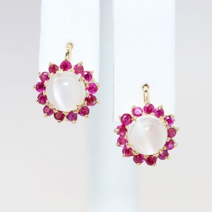Picture of Moonstone and Ruby Earrings, 14k Yellow Gold
