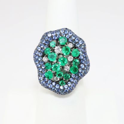 Picture of "Marina" Emerald and Sapphire Ring, 18k Black Gold