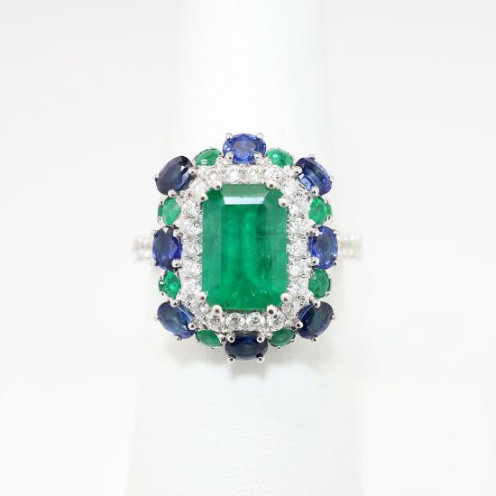Picture of "Marina" Diamond, Emerald, and Sapphire Ring, 18k White Gold
