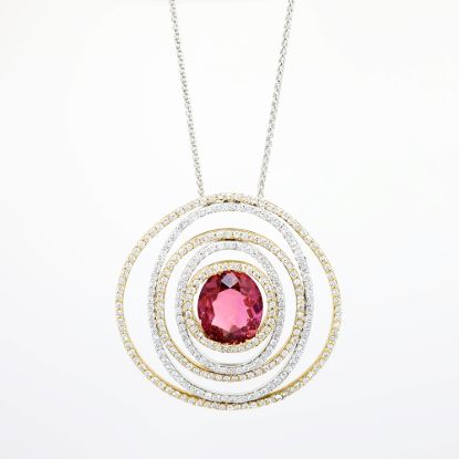 Picture of 14K Two-Tone Gold, 3.00ct Pink Tourmaline & Diamond Pendant with 14k 16" Chain