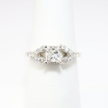 Picture of 14k White Gold & Platinum Square Brilliant Cut & Diamond Cluster Accent Engagement Ring