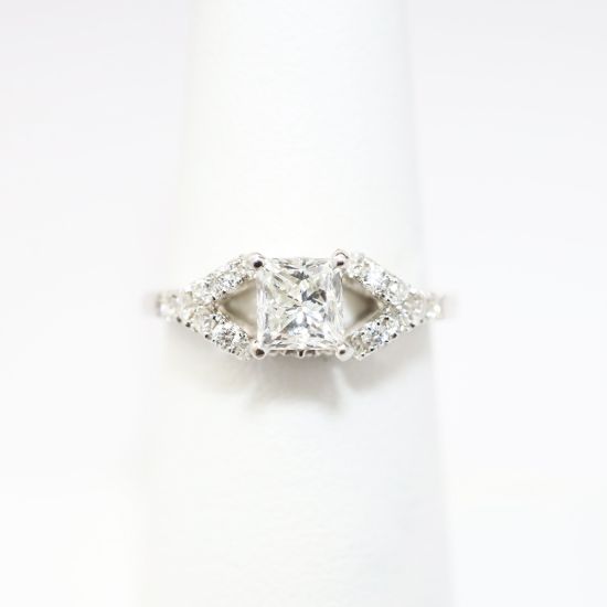 Picture of 14k White Gold & Platinum Square Brilliant Cut & Diamond Cluster Accent Engagement Ring