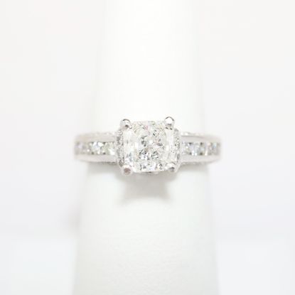Picture of 14k White Gold, Square Cut Corner, Brilliant Cut & Diamond Cluster Accented Engagement Ring