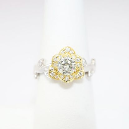 Picture of 14k Two-Tone Gold, Round Brilliant Cut & Diamond Cluster Accented Rose Shaped Engagement Ring