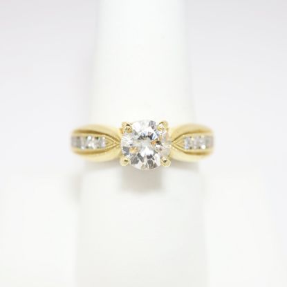 Picture of 14k Yellow Gold, Round Brilliant Cut & Diamond Cluster Accented Engagement Ring