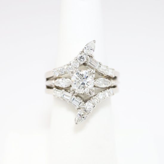 Picture of 14k White Gold, Transitional Round Cut & Cluster Diamond Engagement Ring