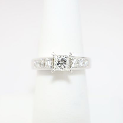 Picture of 14k White Gold & Platinum, Square Brilliant Cut & Diamond Cluster Accented Engagement Ring