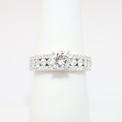Picture of 14k White Gold, Round Brilliant Cut & Three-Row Pave Diamond Engagement Ring