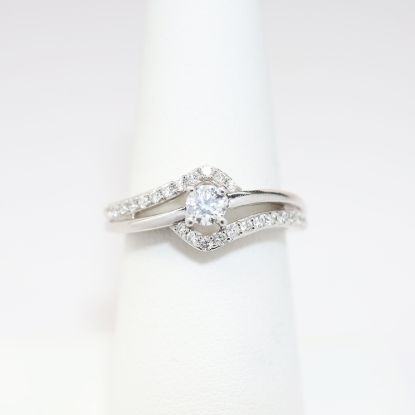 Picture of 14k White Gold, Round Brilliant Cut & Diamond Cluster Accented Engagement Ring