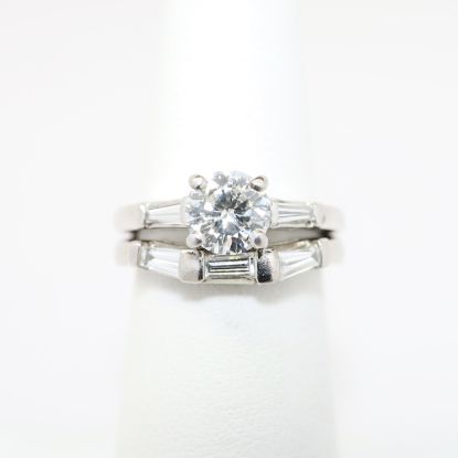 Picture of Platinum, Round Brilliant Cut & Diamond Cluster Accented Bridal Ring Set