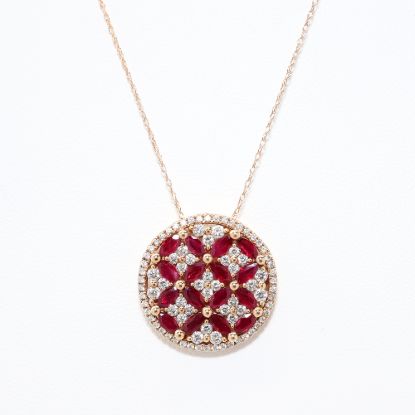 Picture of EFFY 14K Rose Gold, Ruby & Diamond Cluster Disk Slide Pendant