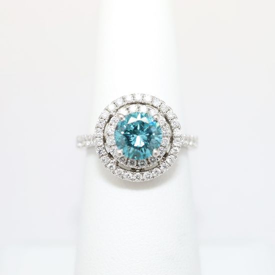 Picture of 14k White Gold & Round Brilliant Cut Diamond Halo Engagement Ring