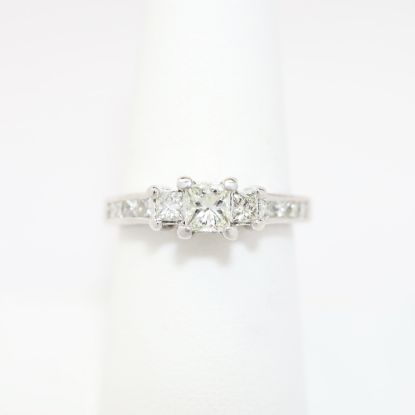 Picture of 18k White Gold, Square Modified Brilliant Cut & Diamond Cluster Accented Engagement Ring