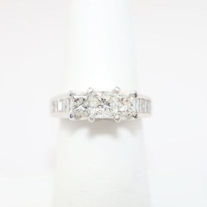 Picture of 14k White Gold, Square Brilliant Cut & Diamond Cluster Accented Engagement Ring