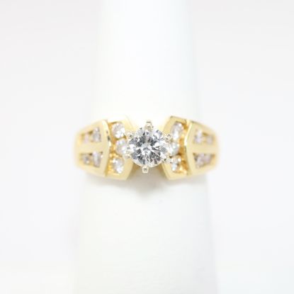Picture of 14k Yellow Gold, Round Brilliant Cut & Diamond Cluster Accented Engagement Ring
