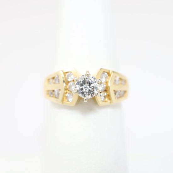 Picture of 14k Yellow Gold, Round Brilliant Cut & Diamond Cluster Accented Engagement Ring