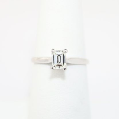 Picture of 14k White Gold & Emerald Cut Diamond Solitaire Engagement Ring