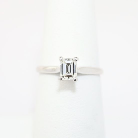 Picture of 14k White Gold & Emerald Cut Diamond Solitaire Engagement Ring
