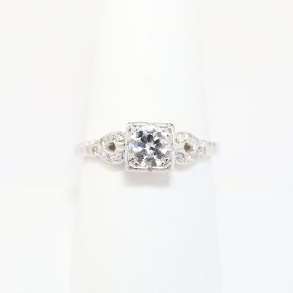 Picture of 14k White Gold, Transitional Round Brilliant Cut & Diamond Cluster Accented Engagement Ring