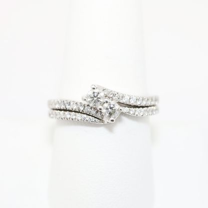 Picture of 14k White Gold & Diamond Cluster Two-Piece Bridal Ring Set