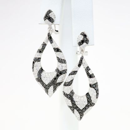 Picture of "Safari" Black and White Pave Diamond Drop Earrings, 18k White Gold