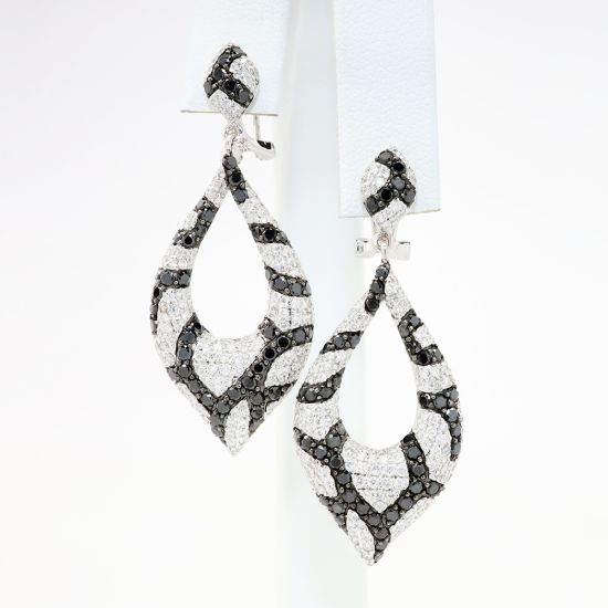 Picture of "Safari" Black and White Pave Diamond Drop Earrings, 18k White Gold