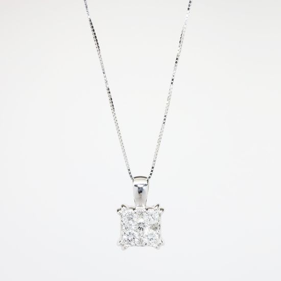 Picture of 14k White Gold Diamond Cluster Pendant Necklace