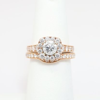 Picture of 14k Rose Gold & Round Brilliant Cut Diamond Halo Two-Piece Bridal Ring Set
