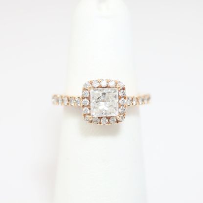 Picture of 14k Rose Gold & Square Brilliant Diamond Halo Engagement Ring