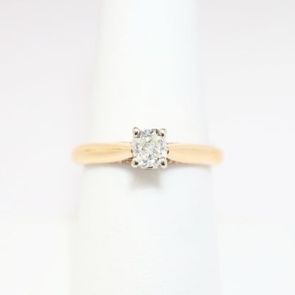 Picture of 14k Rose Gold, Cushion Cut Solitaire & Diamond Cluster Accented Engagement Ring