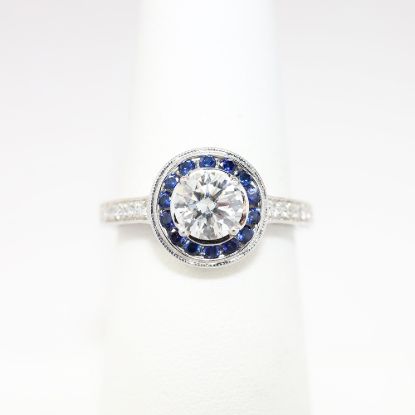 Picture of 14k White Gold, Diamond & Sapphire Accented Engagement Ring