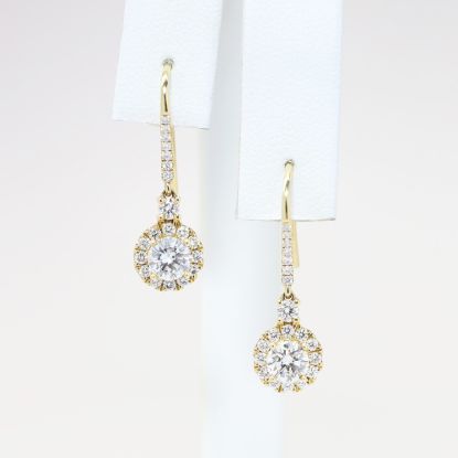 Picture of 14k Yellow Gold & Round Brilliant Cut Diamond Drop Earrings
